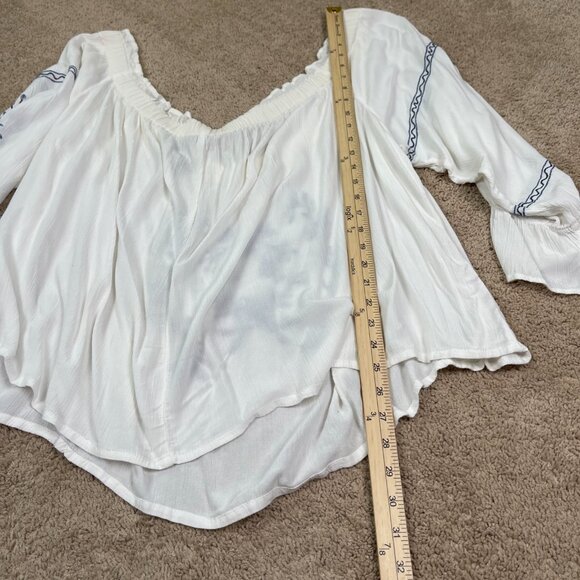 American Eagle Shirt Womens XXL White Embroidered Bohemian Off Shoulder Crop NWT - Picture 11 of 11